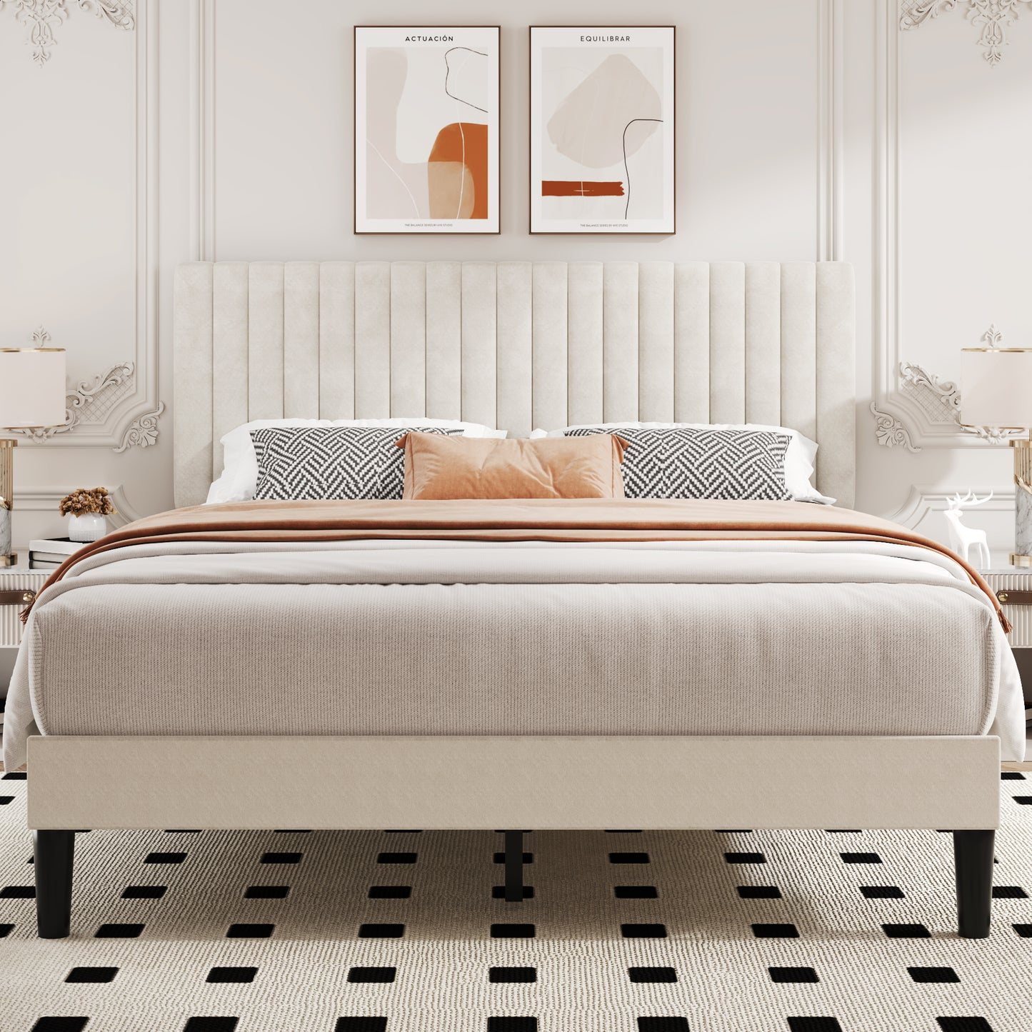 Lifezone Queen Bed Frame with Adjustable headboard,Velvet Upholstered Headboard with Wood Slats Support,Easy Assembly,No Box Spring Needed,Black