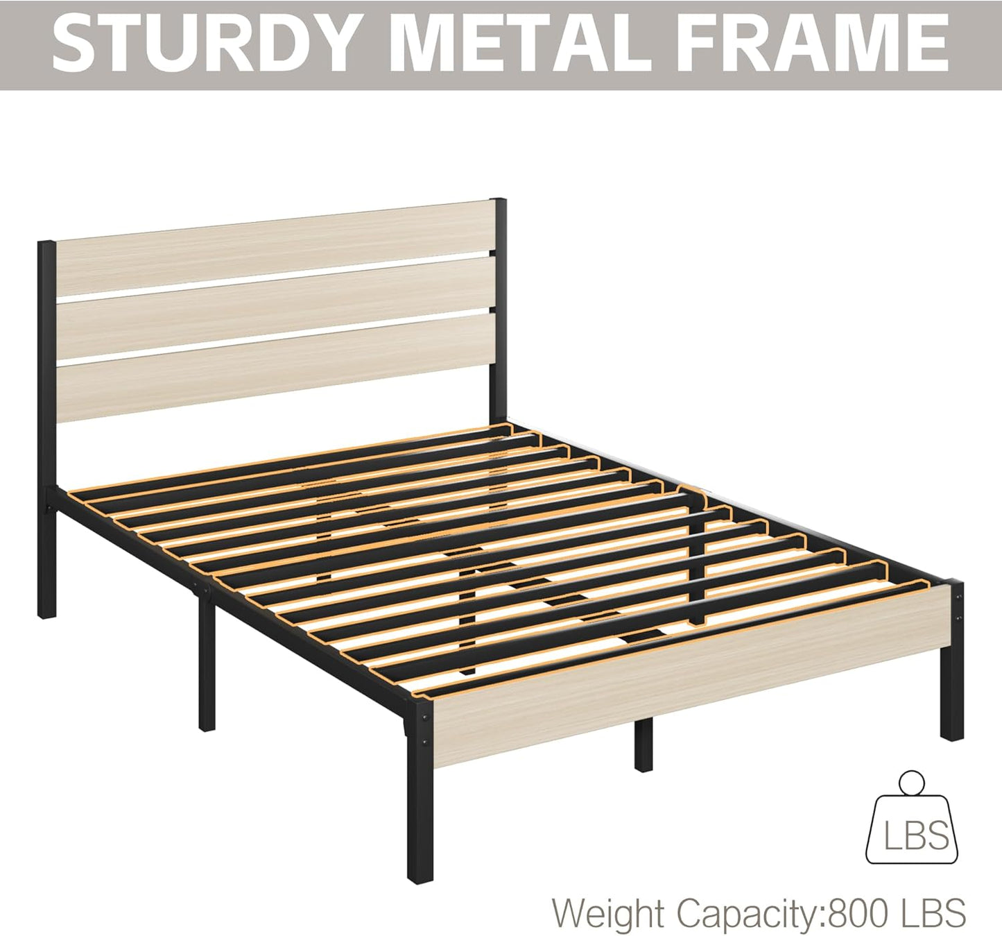 Fluest Queen Bed Frame with Headboard and Footboard, with Under Bed Storage, All-Metal Support System, No Box Spring Needed, Easy Assembly, Beige