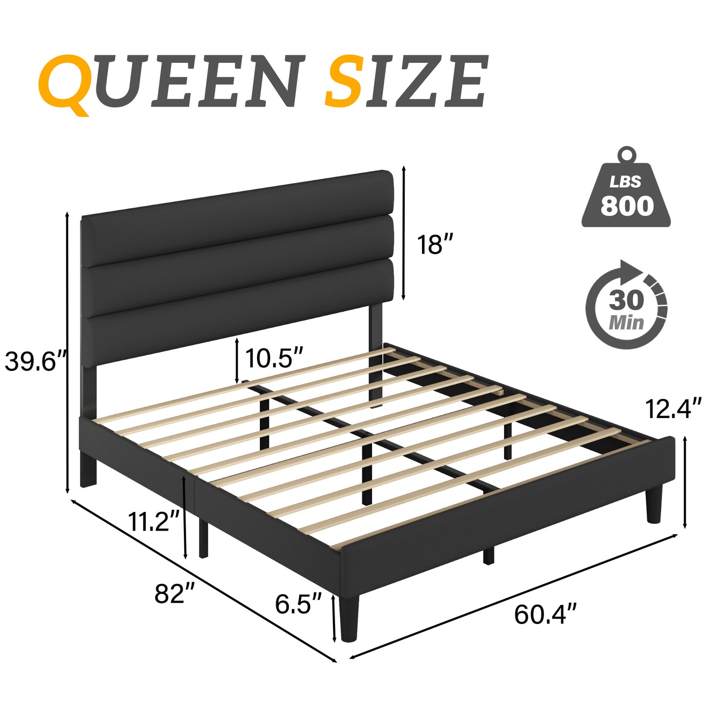 Queen Bed Frame, Platform Bed Frame with Velvet Upholstered Headboard, No Box Spring Needed, Sturdy Metal Support, Noise Free, Easy Assembly, Modern Bedroom Furniture
