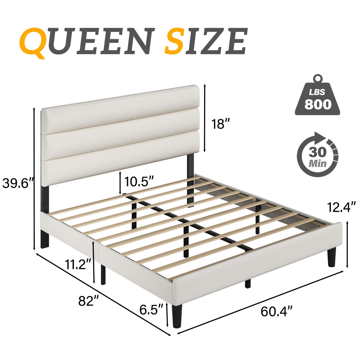 Queen Bed Frame, Platform Bed Frame with Velvet Upholstered Headboard, No Box Spring Needed, Sturdy Metal Support, Noise Free, Easy Assembly, Modern Bedroom Furniture