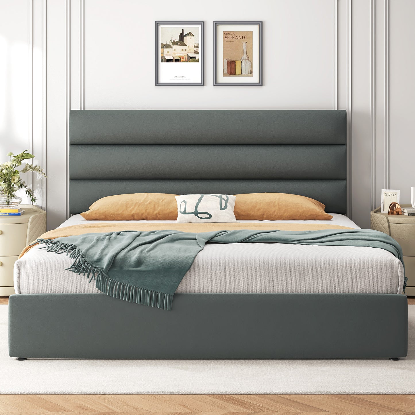 Lifezone Velvet Upholstered Queen Bed Frame with 4 Storage Drawers and Headboard, Bed Frame Queen Size with Metal Support, No Box Spring Needed, No-Noise, Easy Assembly