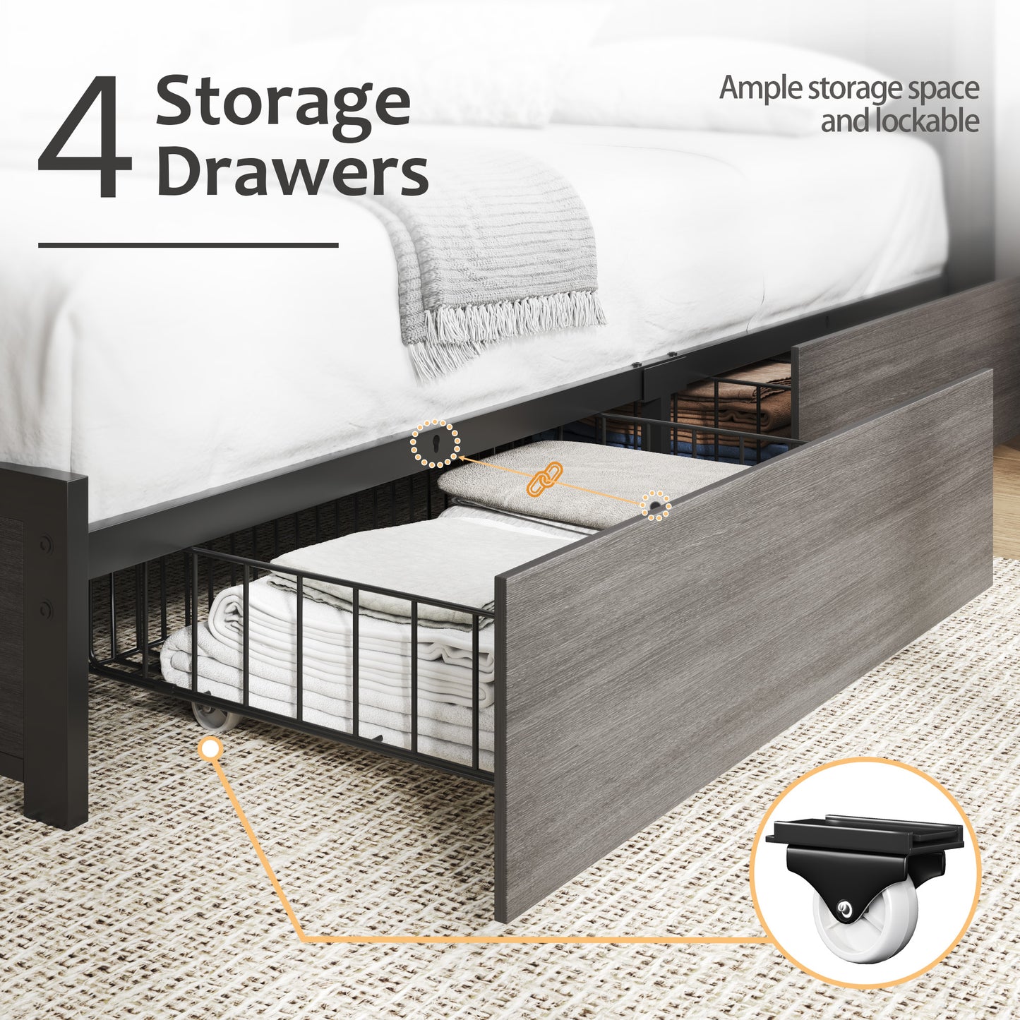 Lifezone Bookcase Beds Full Bed Frame with Wooden Platform, Rustic Grey