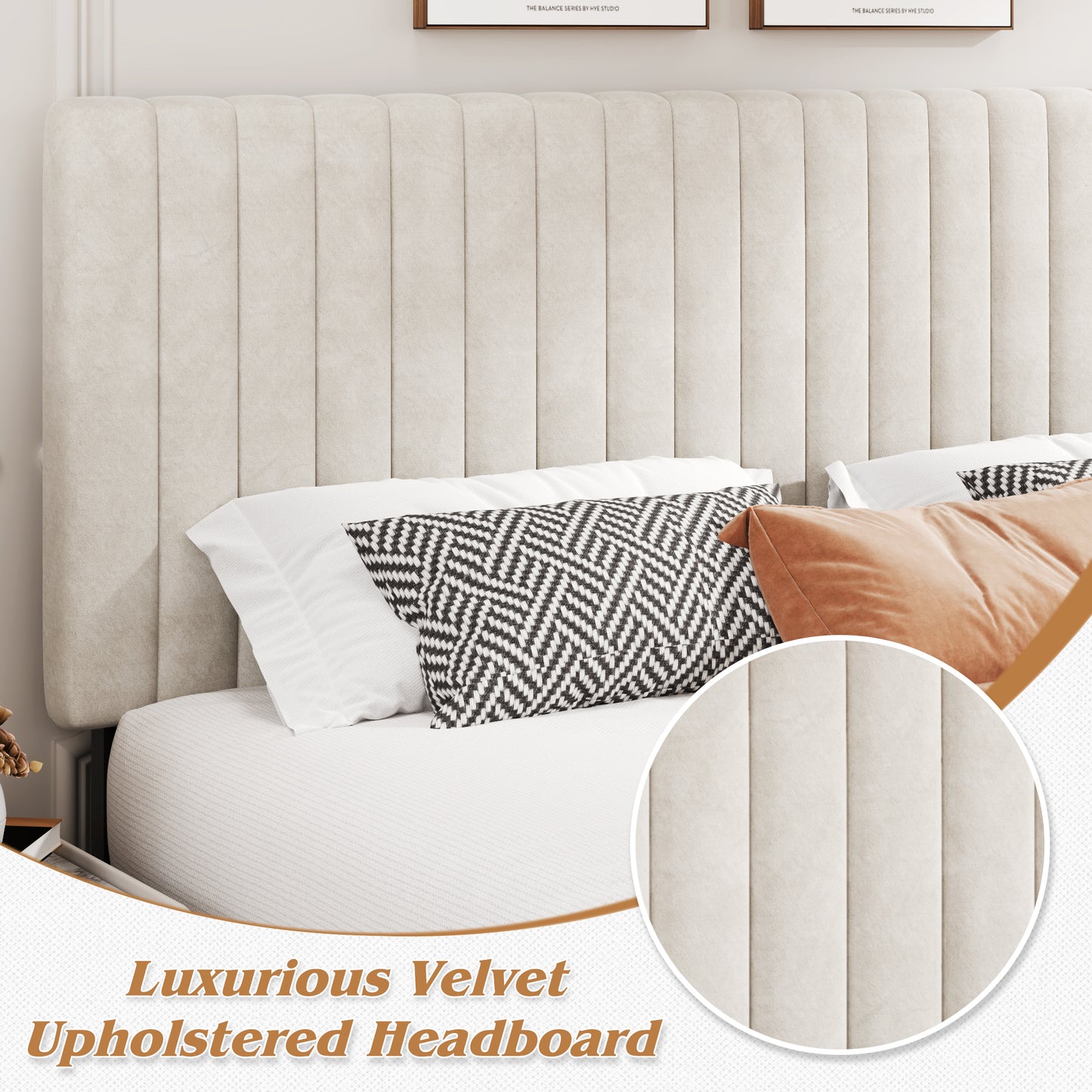 Lifezone Queen Bed Frame with Adjustable headboard,Velvet Upholstered Headboard with Wood Slats Support,Easy Assembly,No Box Spring Needed,Black