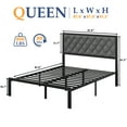 Lifezone Queen Bed Frame with Linen Upholstered Headboard, Metal Support, No Box Spring Needed, Grey