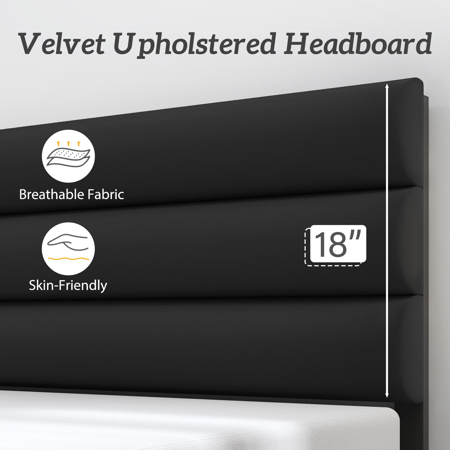 Queen Bed Frame, Platform Bed Frame with Velvet Upholstered Headboard, No Box Spring Needed, Sturdy Metal Support, Noise Free, Easy Assembly, Modern Bedroom Furniture