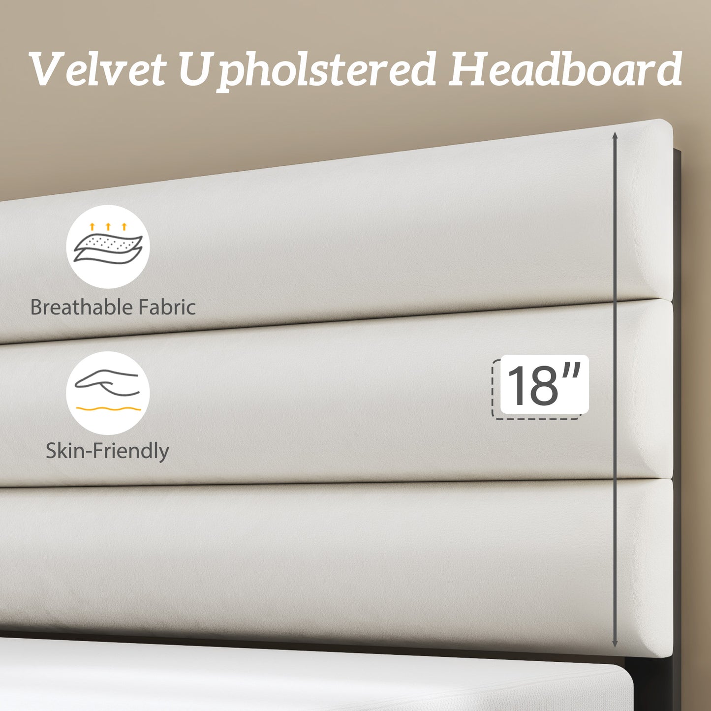 Queen Bed Frame, Platform Bed Frame with Velvet Upholstered Headboard, No Box Spring Needed, Sturdy Metal Support, Noise Free, Easy Assembly, Modern Bedroom Furniture