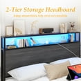 Lifezone Queen Bed Frame with 2-Tier Storage Headboard Platform Bed with Built-in Charging Station & LED, Foot-board Storage Drawers, Metal Support, No Spring Box Needed, Rustic Grey
