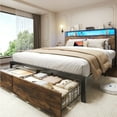 Lifezone Queen Bed Frame with 2-Tier Storage Headboard Platform Bed with Built-in Charging Station & LED, Foot-board Storage Drawers, Metal Support, No Spring Box Needed, Rustic Brown