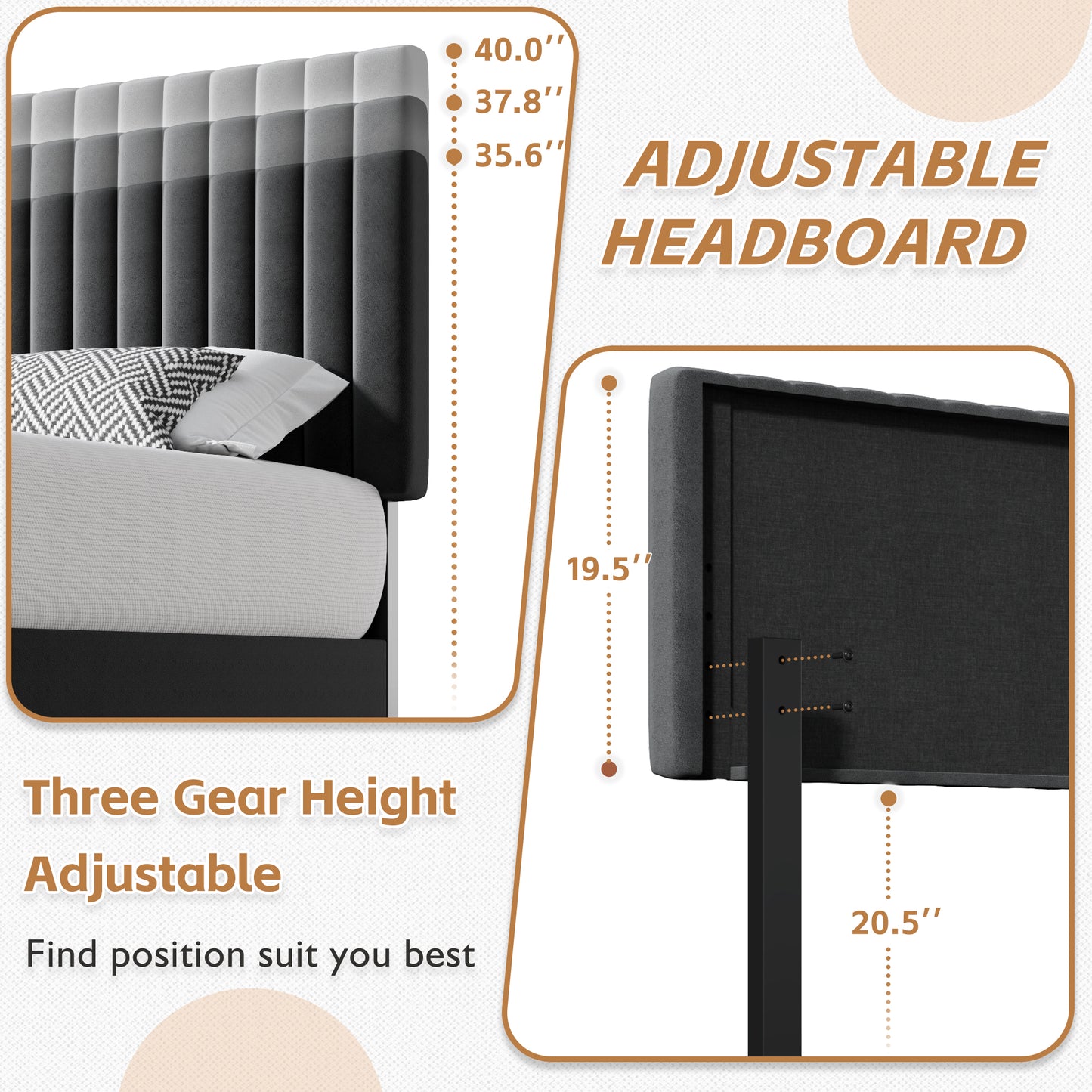 Lifezone Queen Bed Frame with Adjustable headboard,Velvet Upholstered Headboard with Wood Slats Support,Easy Assembly,No Box Spring Needed,Black