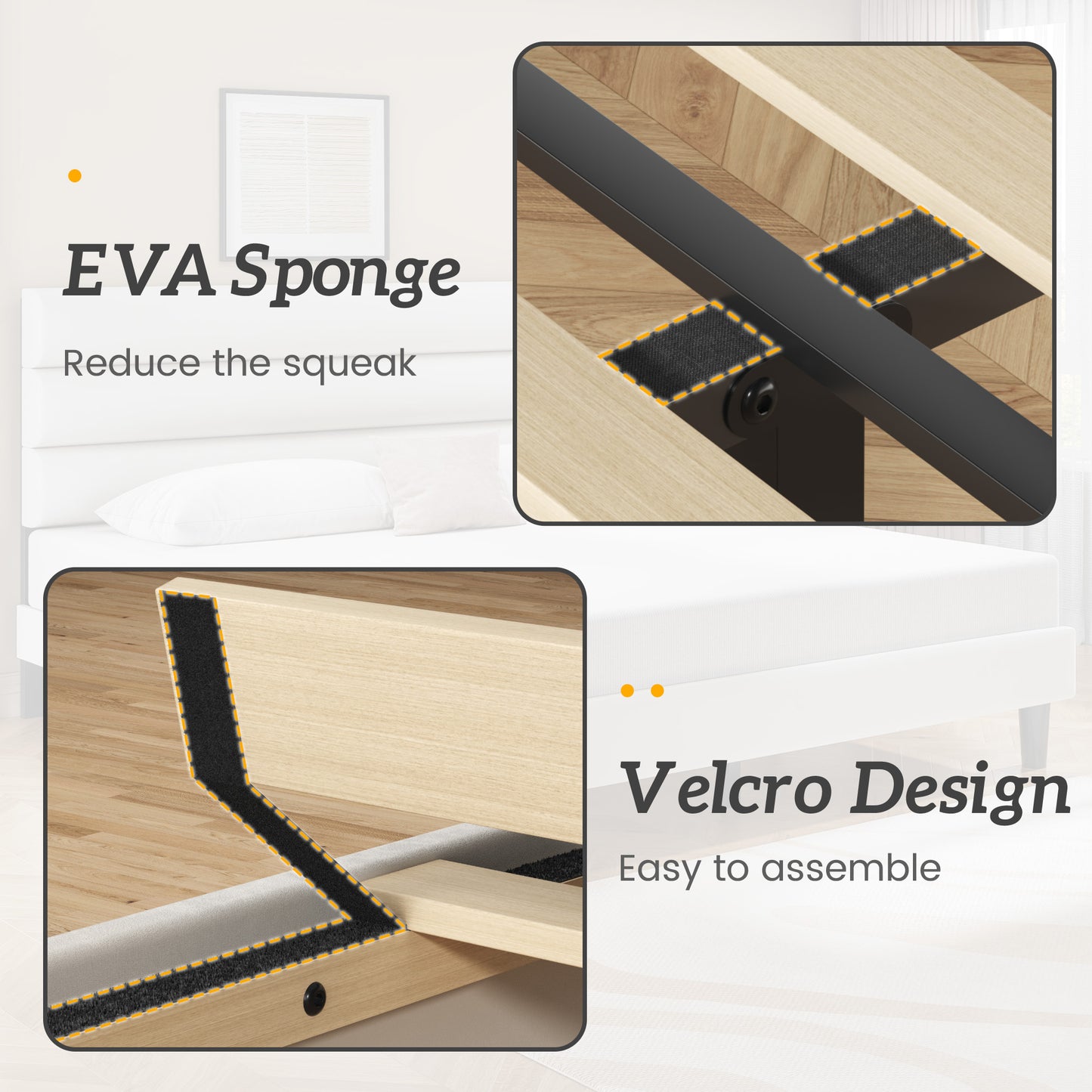 Queen Bed Frame, Platform Bed Frame with Velvet Upholstered Headboard, No Box Spring Needed, Sturdy Metal Support, Noise Free, Easy Assembly, Modern Bedroom Furniture