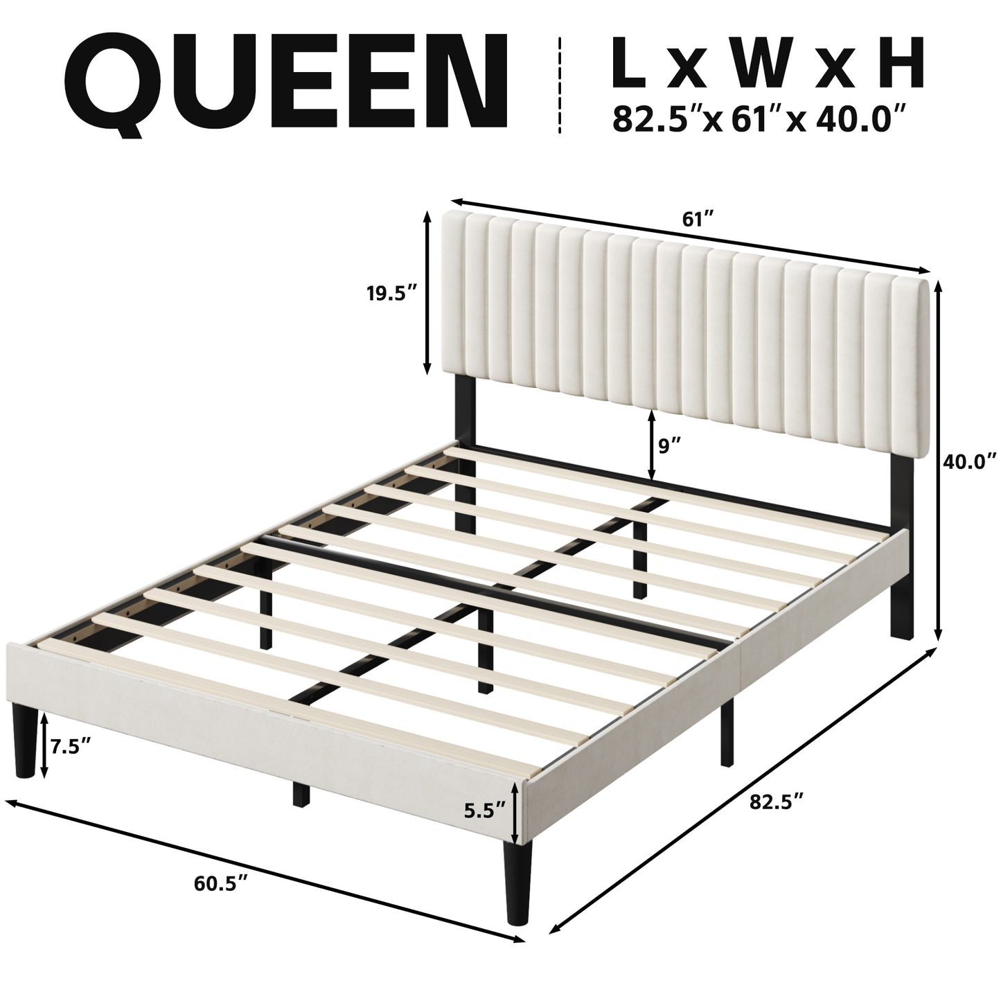 Lifezone Queen Bed Frame with Adjustable headboard,Velvet Upholstered Headboard with Wood Slats Support,Easy Assembly,No Box Spring Needed,Black
