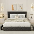 Lifezone Queen Bed Frame with Headboard Upholstered Platform Bed Frame with 4 Storage Drawers, Black