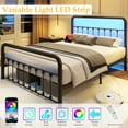 Lifezone Queen Bed Frame, Classic Metal Platform Bed Frame, with Charging Station and LED, No Need for Springs, Black