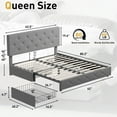 Lifezone Queen Size Storage Bed Frame with Headboard Linen Upholstered Bed with 4 Drawers,Easy assemble, No Box Spring Needed, Light Grey
