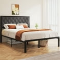 Lifezone Queen Bed Frame with Linen Upholstered Headboard, Metal Support, No Box Spring Needed, Grey
