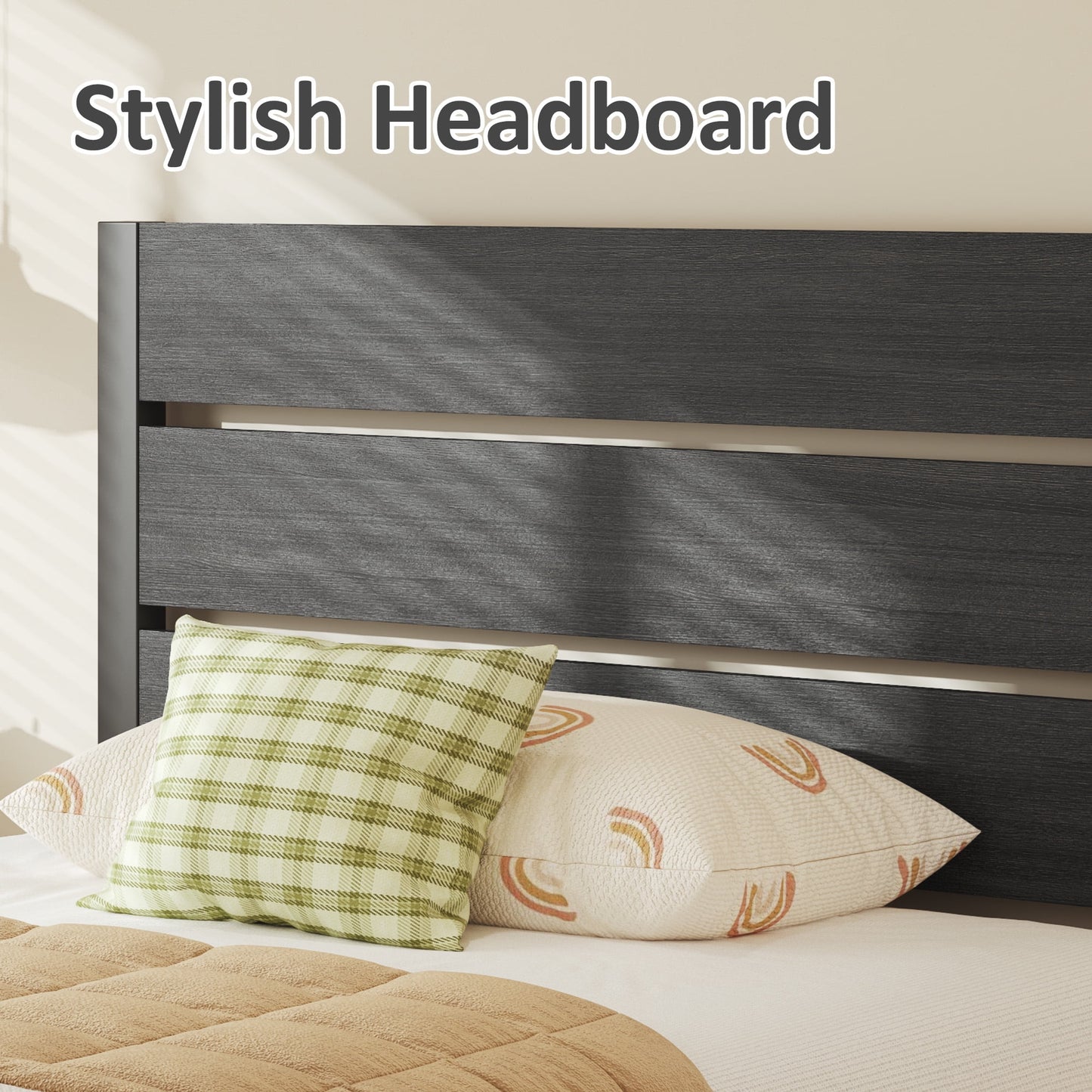 Lifezone Twin Bed Frame with Rustic Vintage Wood Headboard and Footboard,Metal Support,Gray
