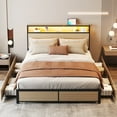 Lifezone Rustic Adult Queen MDF Metal Bookcase Bed with LED Light & Drawers, Beige
