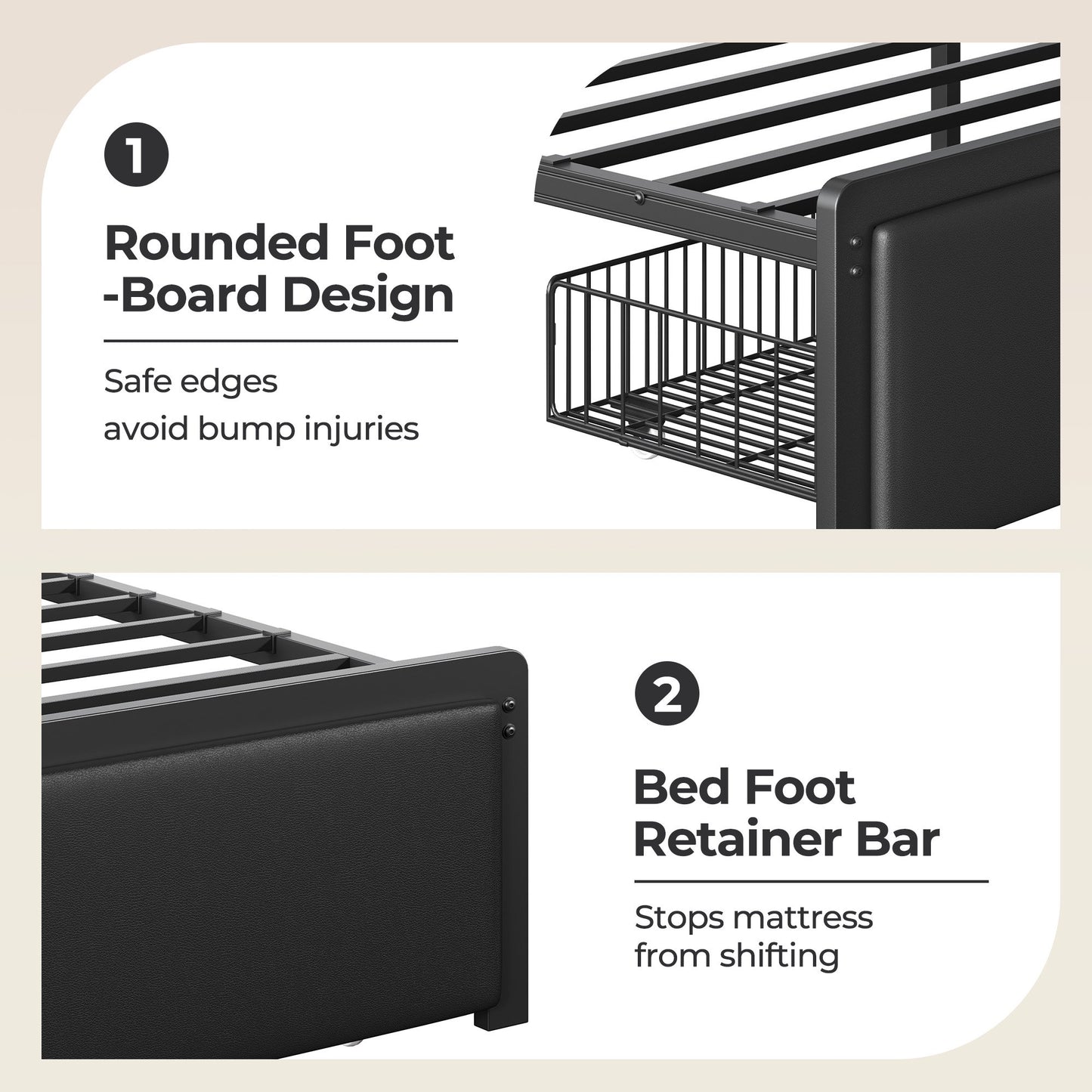 Lifezone Twin Bed Frame with Upholstered Headboard, USB Port, Large Storage Drawer, No Box Spring Needed, Easy Assembly, Black