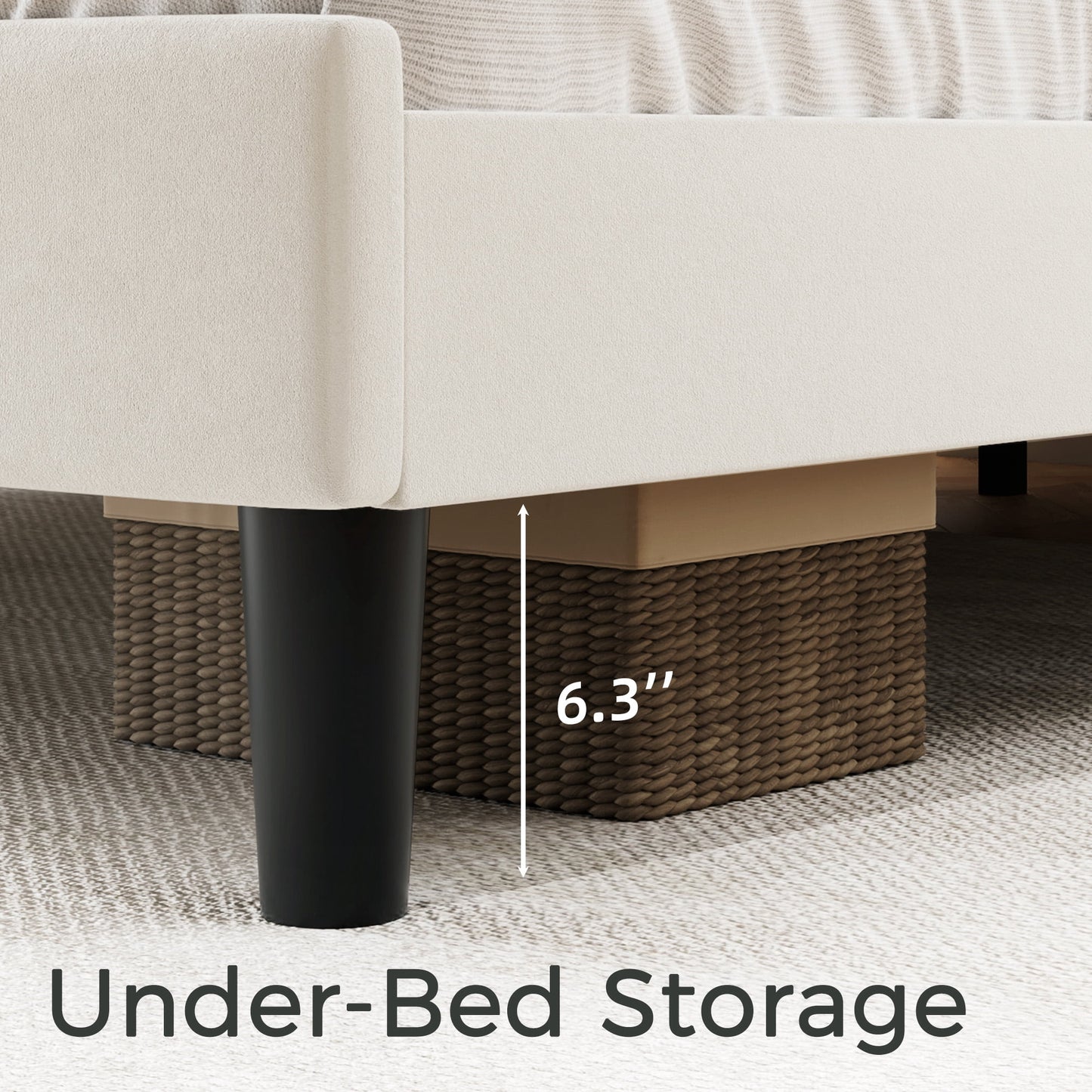 Lifezone King Bed Frame with Velvet Upholstered Headboard, Metal Support, No Box Spring Needed, Noise Free, Easy Assembly, Beige