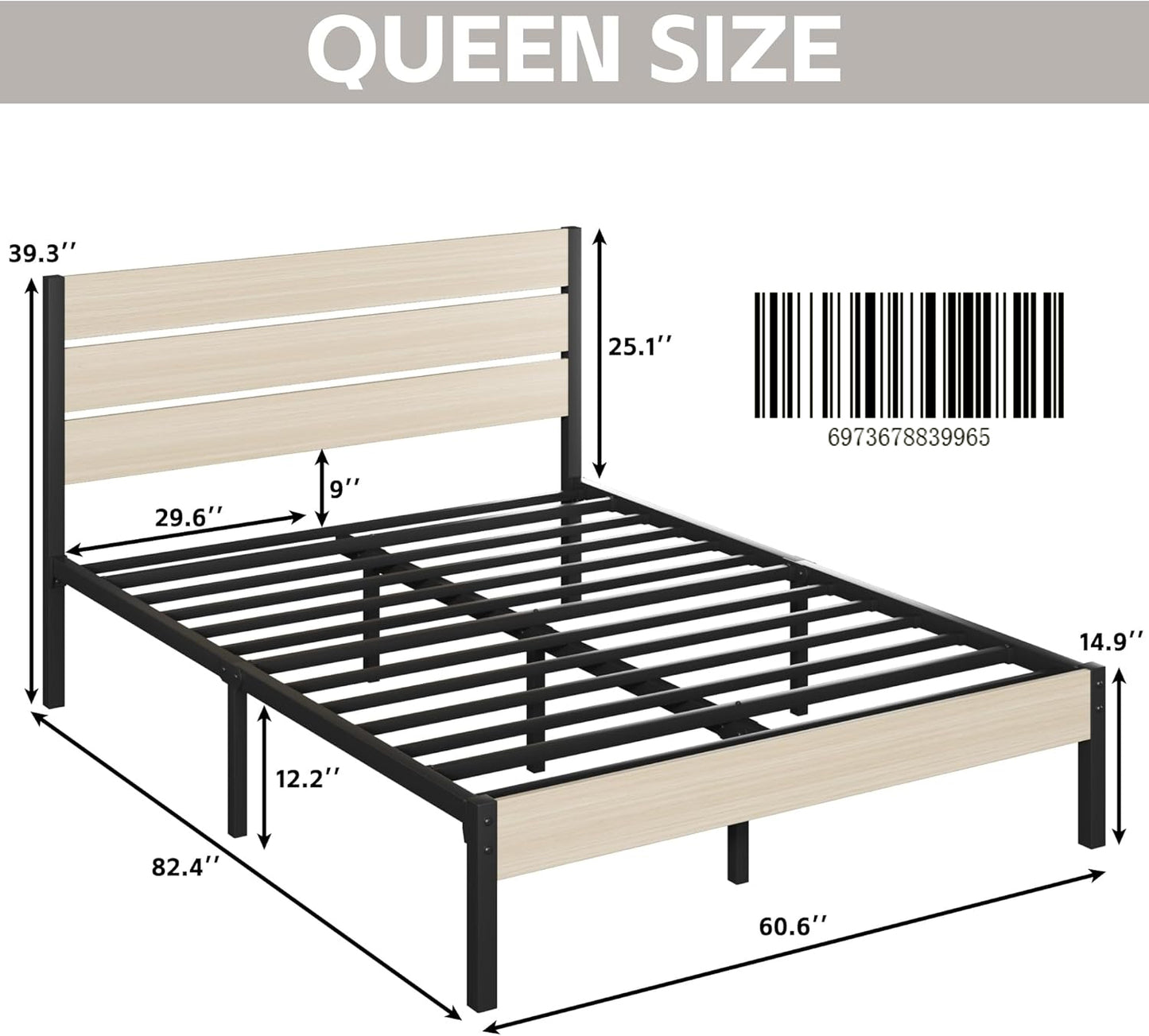 Fluest Queen Bed Frame with Headboard and Footboard, with Under Bed Storage, All-Metal Support System, No Box Spring Needed, Easy Assembly, Beige