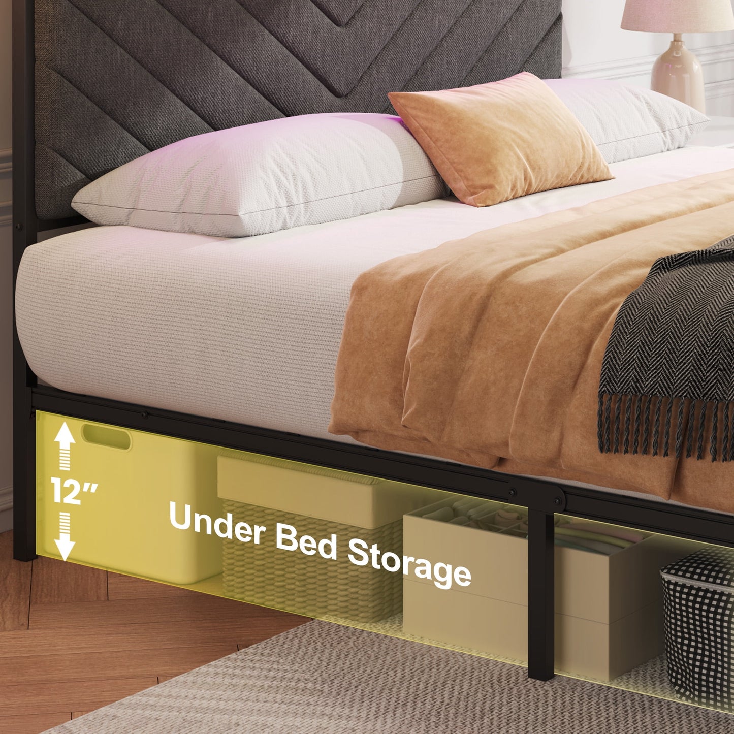 Lifezone Twin Bed Frame with Two-Tier Storage Headboard, USB Port and LED Light, Two Storage Drawers, Grey