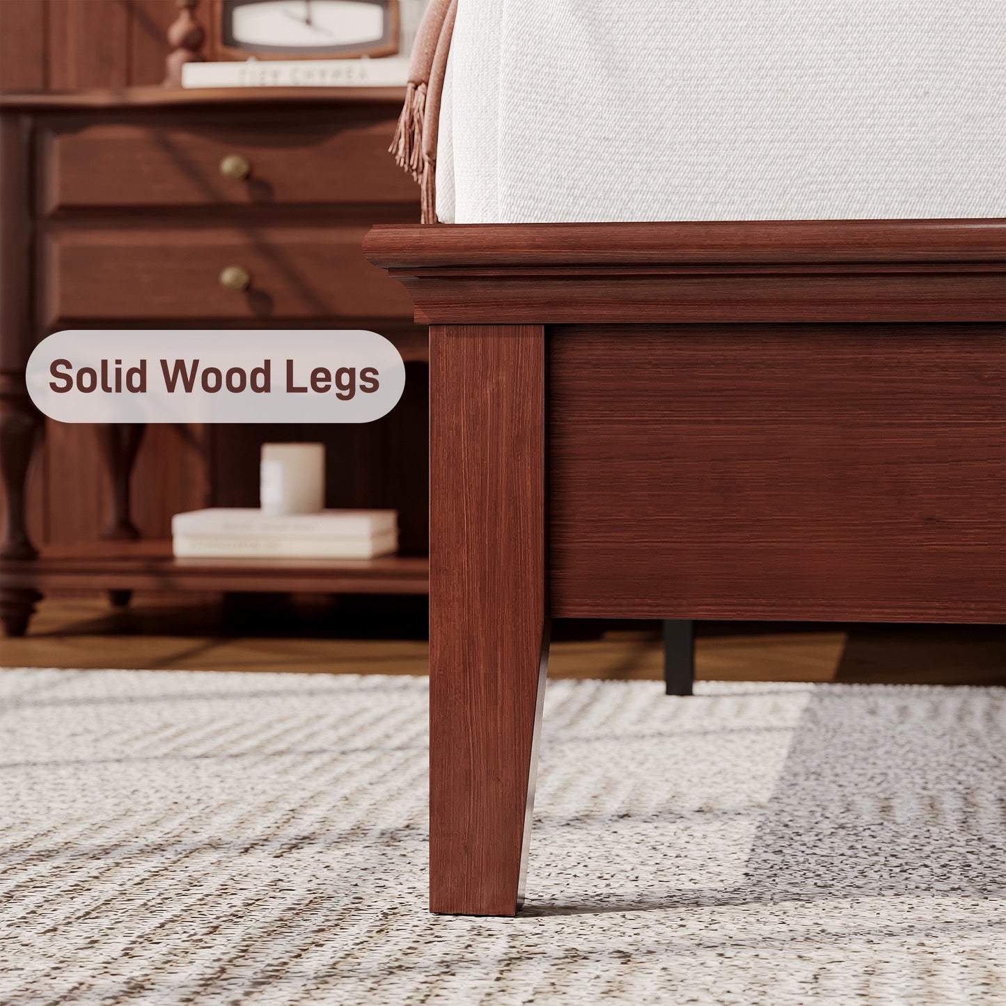 Lifezone Queen Solid Wood Platform Bed Frame, Diamond Tufted Upholstered Headboard with LED Lights, Noise-Free, Reddish Brown