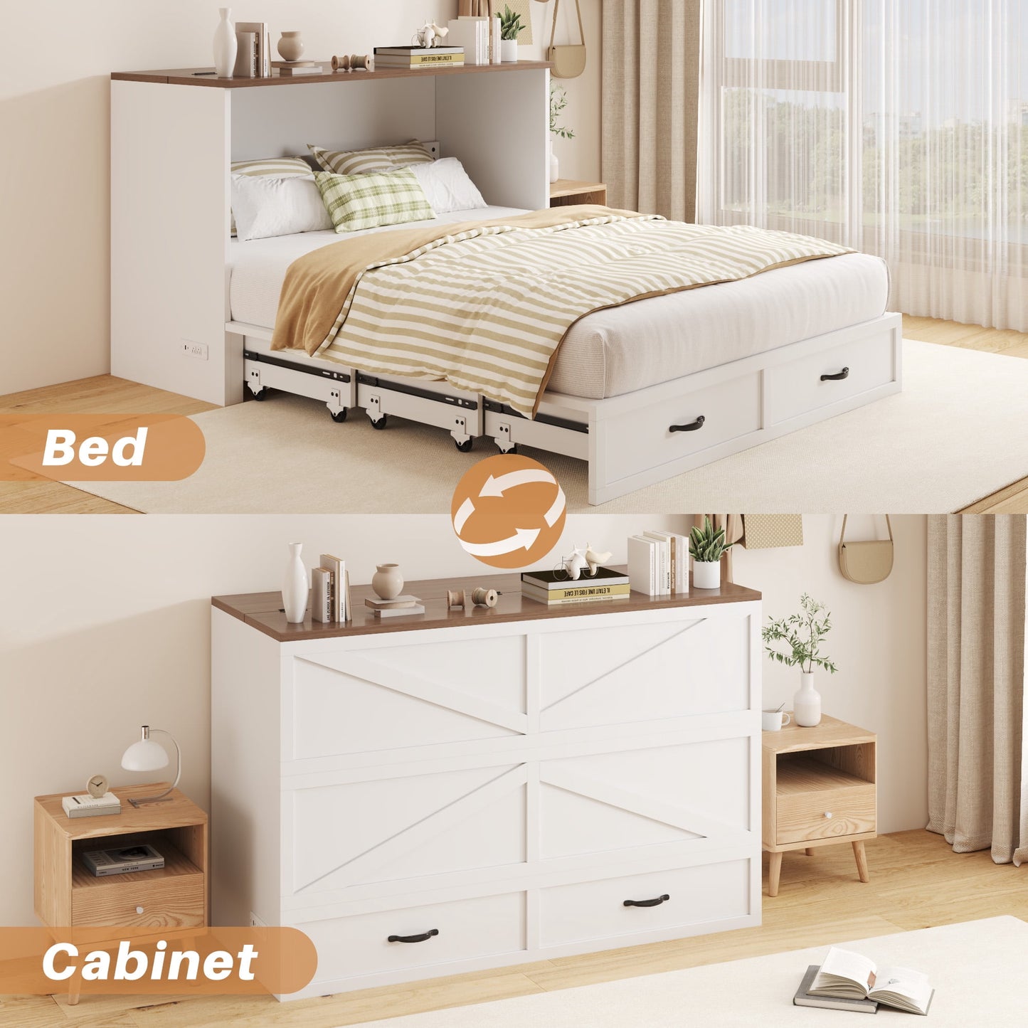 Lifezone Murphy Bed Frame with Charging Station, Convertible Chest Bed Cabinet, Space-Saving Design for Small Living Spaces