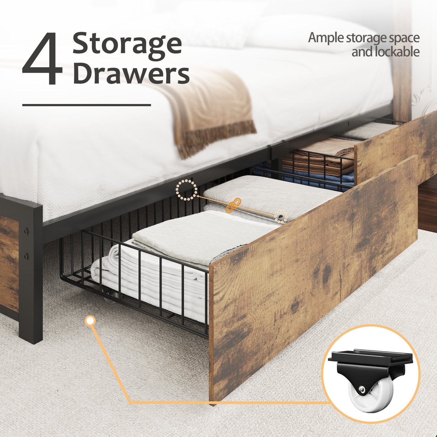 Lifezone Bookcase Beds Full Bed Frame with Wooden Platform, Rustic Brown