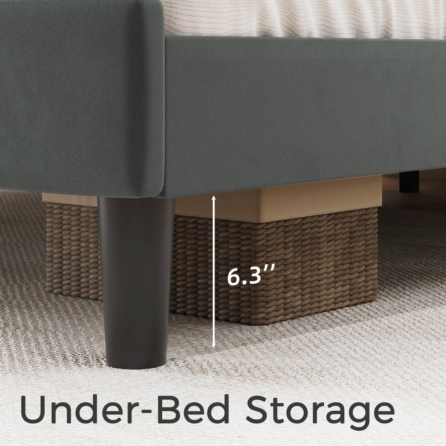 Lifezone Queen Bed Frame with Velvet Upholstered Headboard, Metal Support, No Box Spring Needed, Noise Free, Easy Assembly, Grey