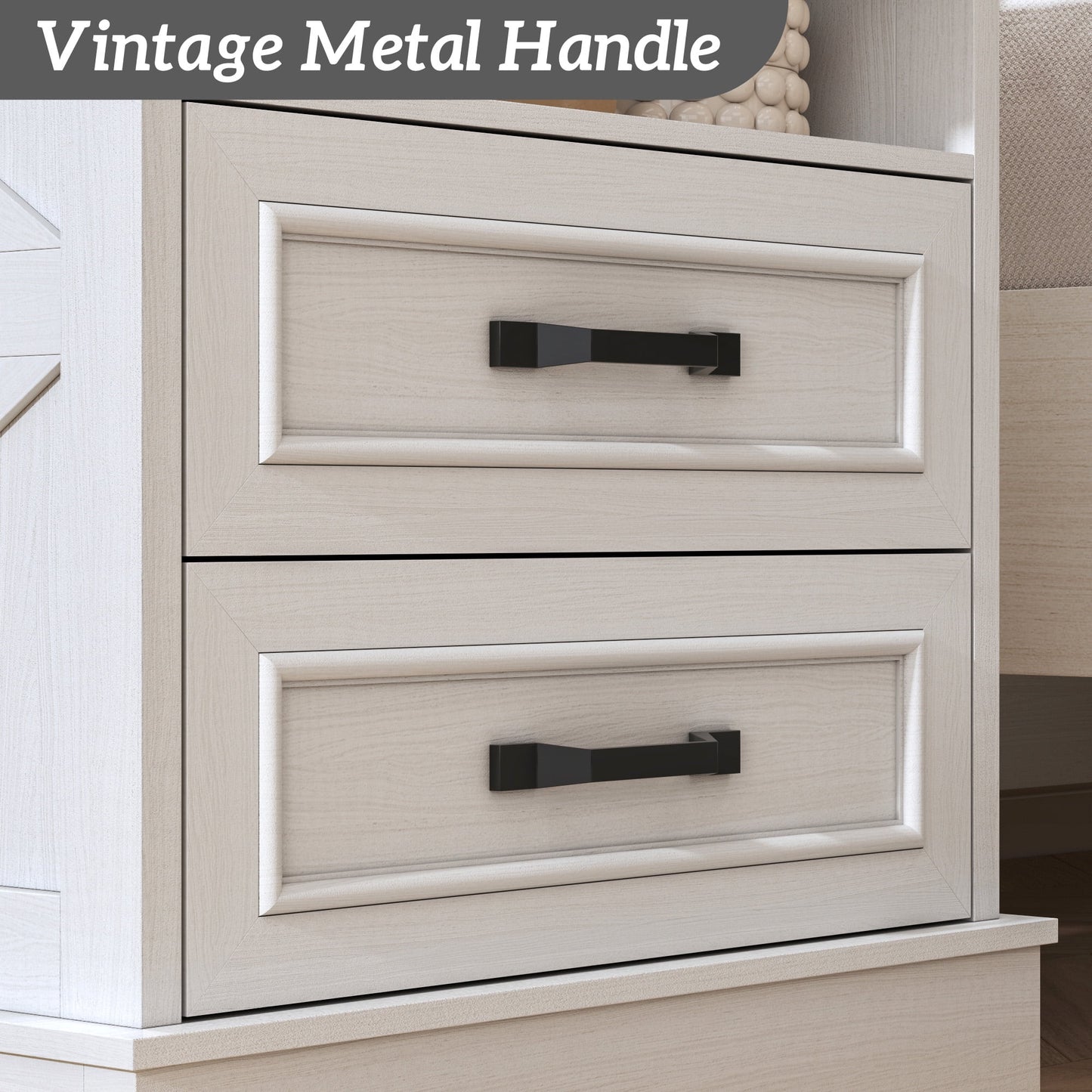 Lifezone 24” Farmhouse Rustic Nightstand - Antique White, Charging Station, Drawers & Open Storage