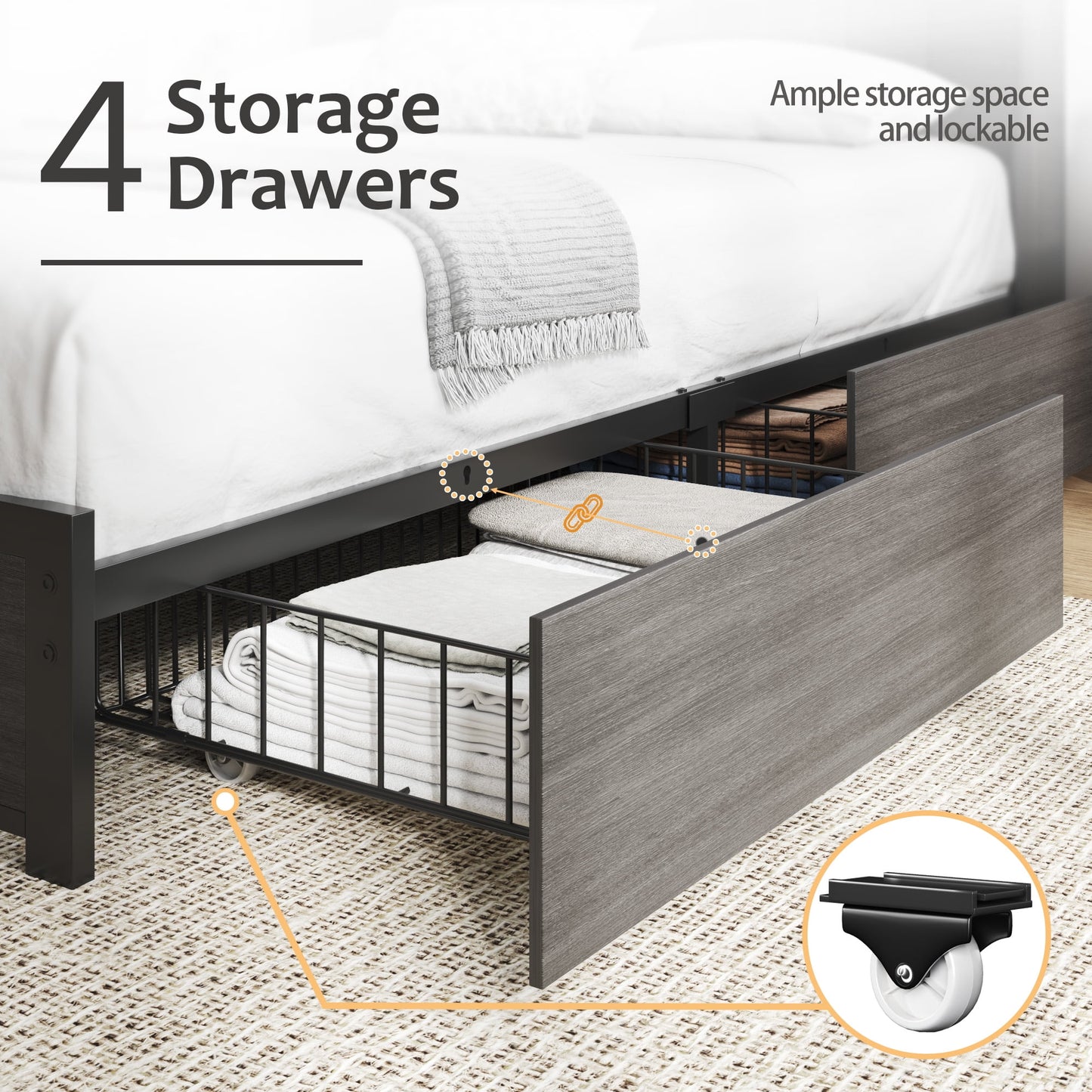 Lifezone Bookcase Beds Full Bed Frame with Wooden Platform, Rustic Grey