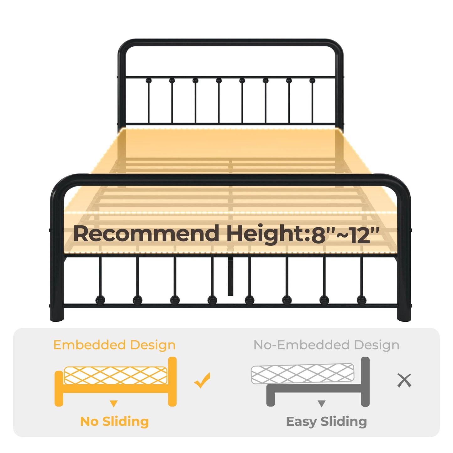 Lifezone Queen Bed Frame, Classic Metal Platform Bed Frame, with Charging Station and LED, No Need for Springs, Modern Black