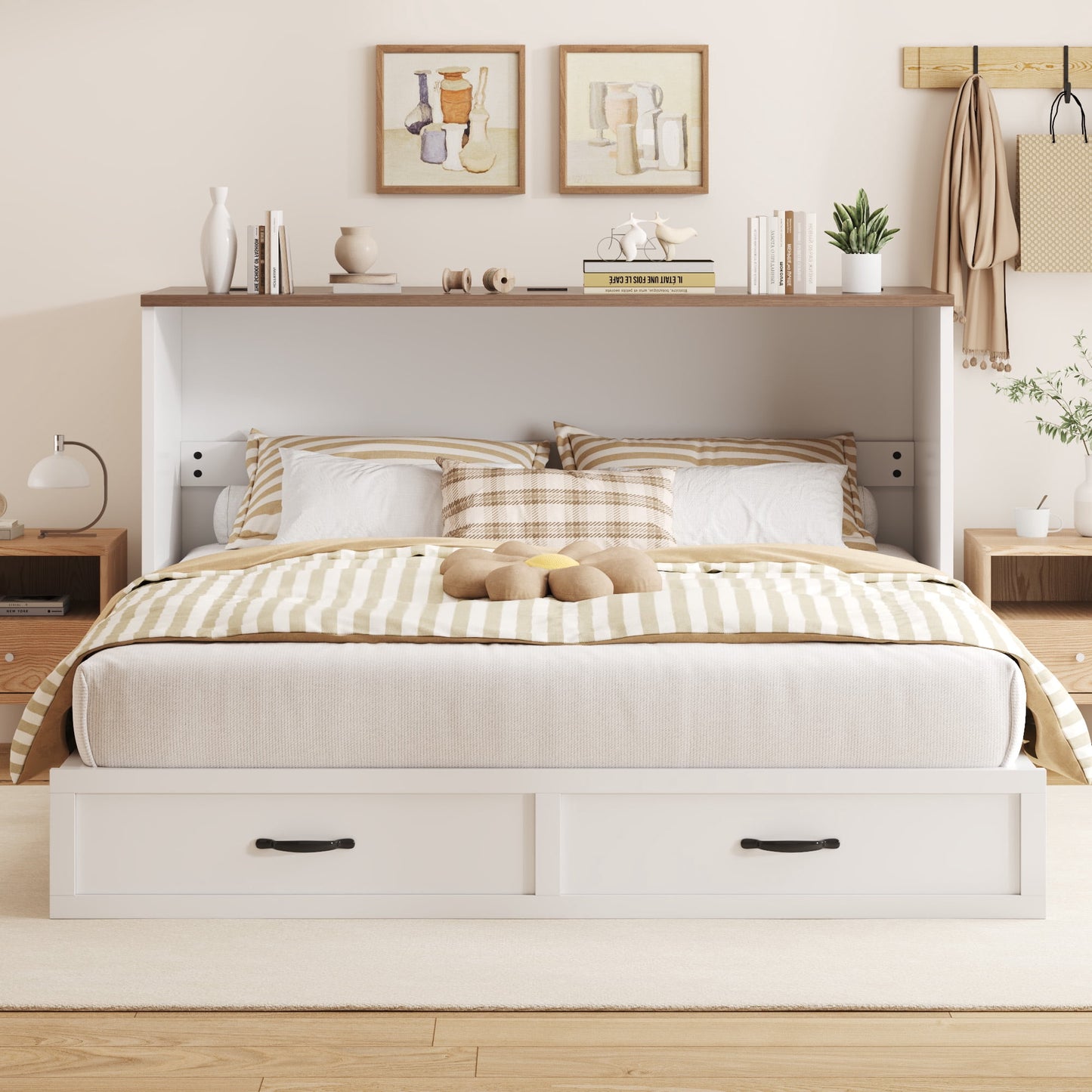 Lifezone Murphy Bed Frame with Charging Station, Convertible Chest Bed Cabinet, Space-Saving Design for Small Living Spaces