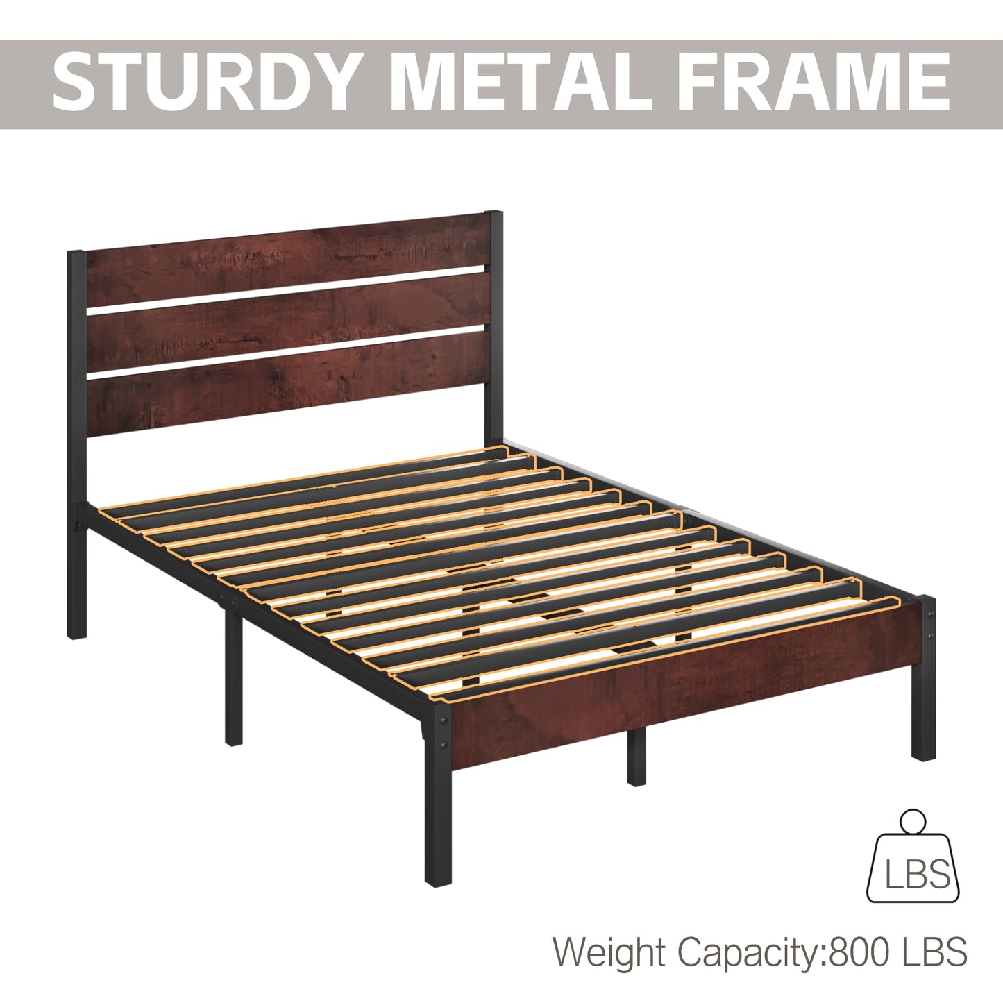 Lifezone Full Bed Frame with Rustic Vintage Wood Headboard and Footboard,Metal Support,Vintage Brown