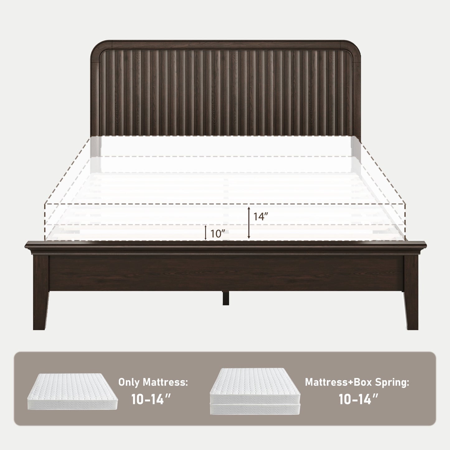 Fluest Queen Size Wood Platform Bed Frame with Vertical Slat Headboard, Rustic Brown, No Box Spring Needed, Noise-Free