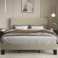 Lifezone King Size Beige Bed Frame with Adjustable Headboard, Fabric Upholstered Platform Bed Frame