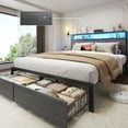 Lifezone Queen Bed Frame with 2-Tier Storage Headboard Platform Bed with Built-in Charging Station & LED, Foot-board Storage Drawers, Metal Support, No Spring Box Needed, Rustic Grey