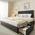 Lifezone Queen Bed Frame with Headboard Upholstered Platform Bed Frame with 4 Storage Drawers, Black