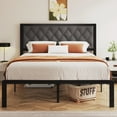Lifezone Queen Bed Frame with Linen Upholstered Headboard, Metal Support, No Box Spring Needed, Grey
