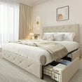 Lifezone Queen Size Storage Bed Frame Upholstered Bed with 4 Drawers,Easy assemble, No Box Spring Needed, Beige