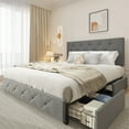 Lifezone Queen Size Storage Bed Frame with Headboard Linen Upholstered Bed with 4 Drawers,Easy assemble, No Box Spring Needed, Light Grey