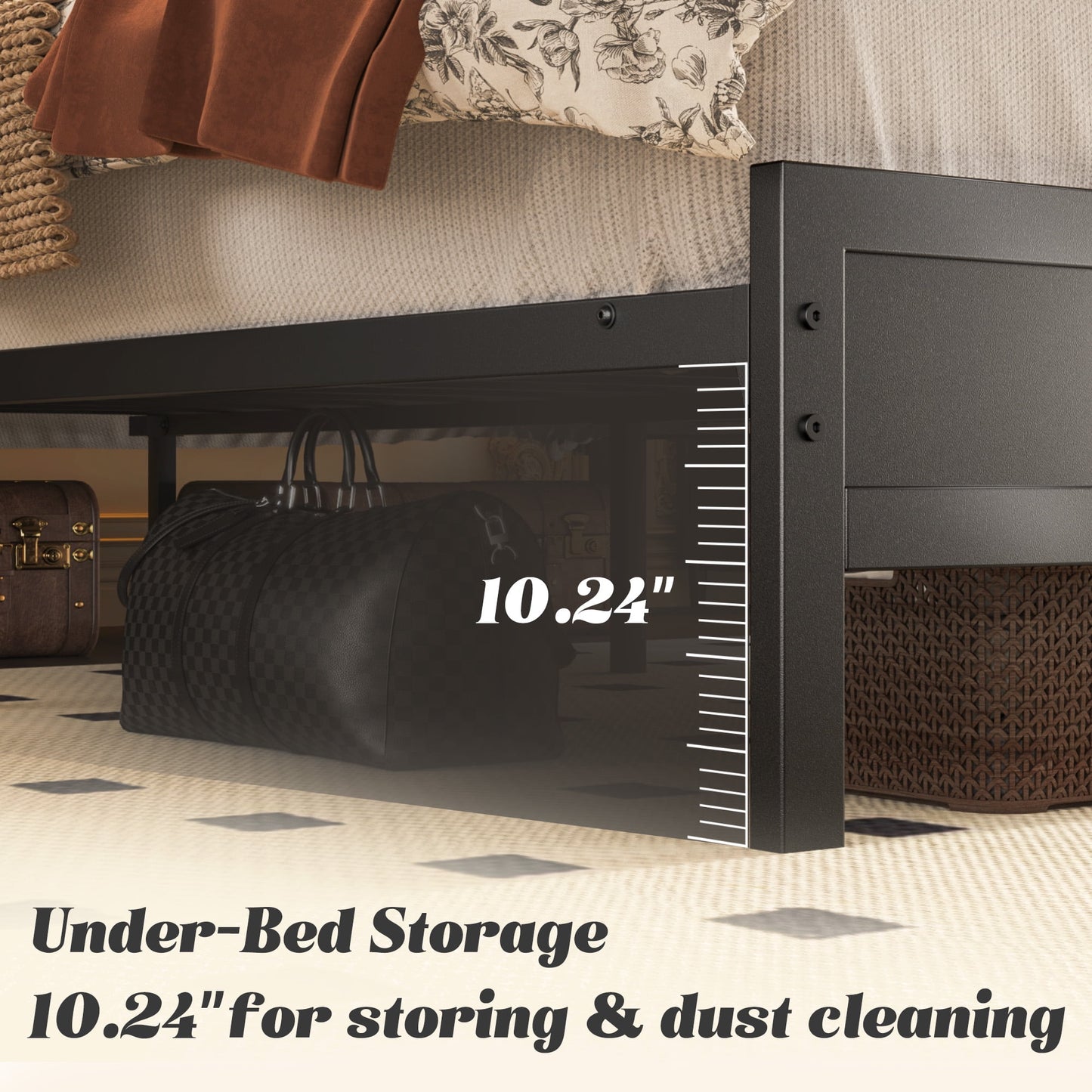 Full Bed Frame with Storage Headboard & Storage Drawer, Charging Station & LED Light, No Box Spring Needed, Noise Free, Easy Assembly, Classic Black