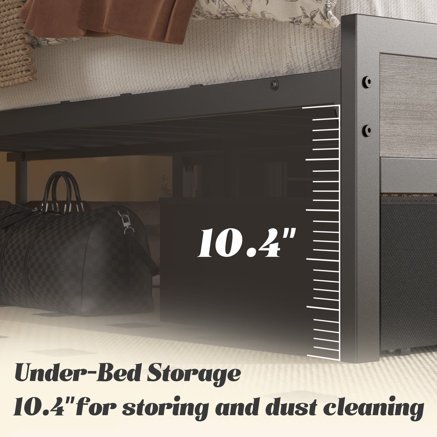 Twin Bed Frame with Storage Headboard & Drawer, Charging Station & LED Light, No Box Spring Needed, Noise Free, Easy Assembly, Rustic Grey