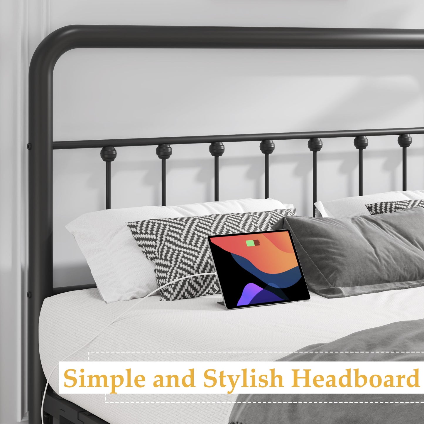 Lifezone Twin Bed Frame, Classic Metal Platform Bed Frame, with Charging Station and LED, No Need for Springs, Black