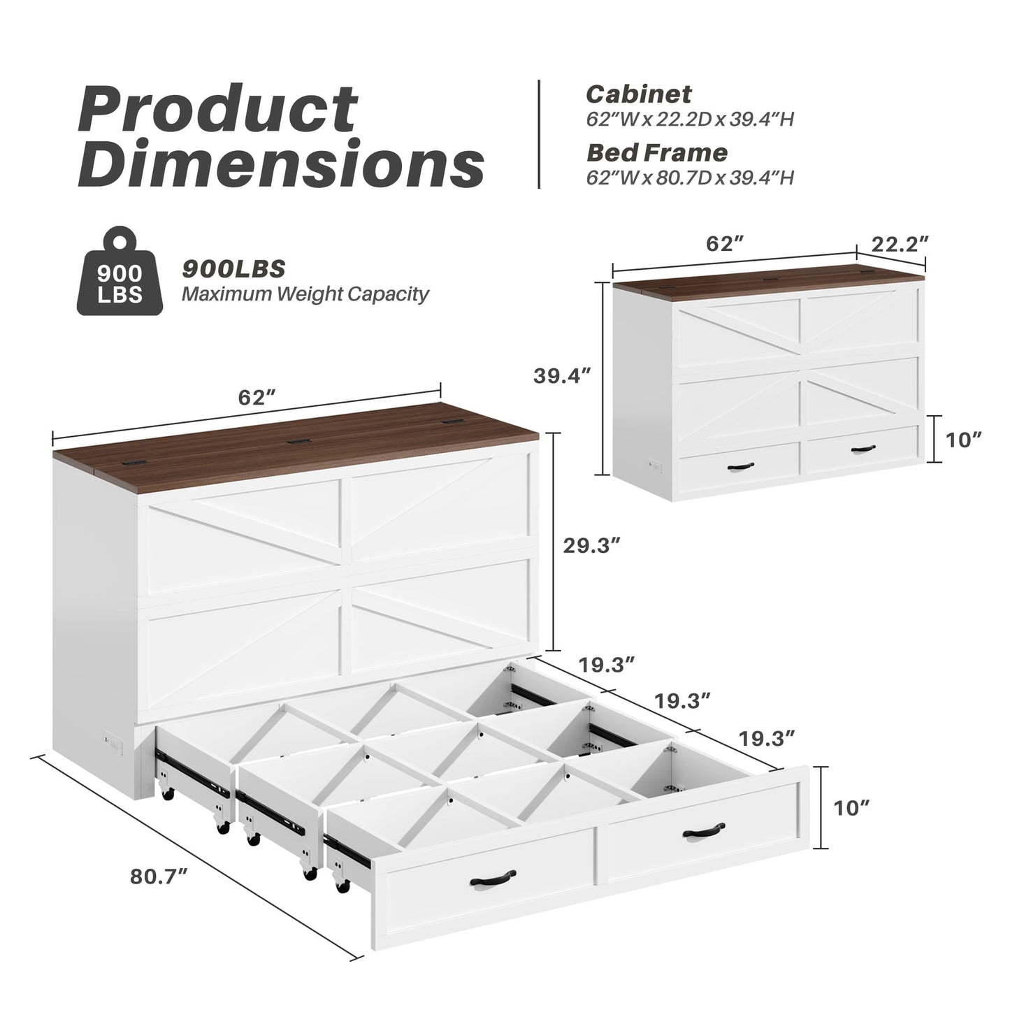 Lifezone Murphy Bed Frame with Charging Station, Convertible Chest Bed Cabinet, Space-Saving Design for Small Living Spaces