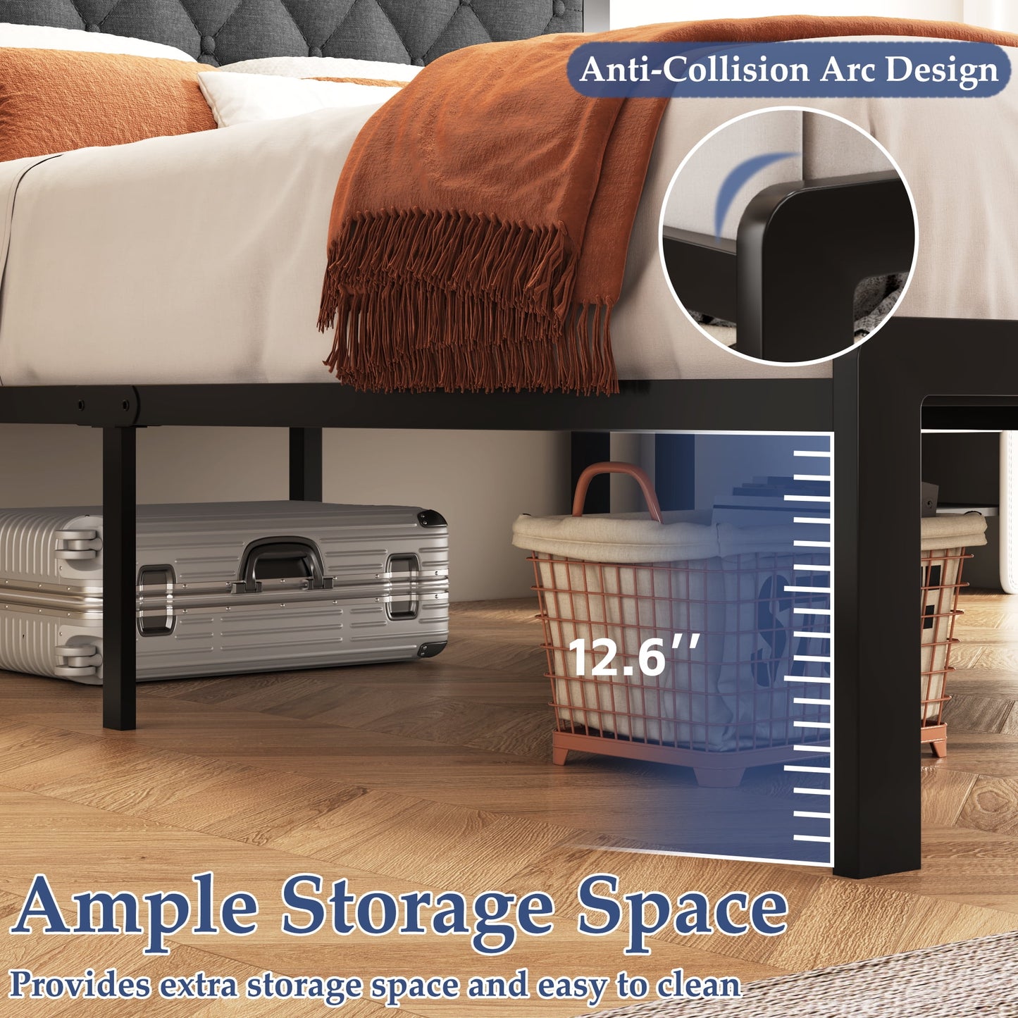 Lifezone Upholstered Bed Frame with Headboard, Full, Metal Support, No Box Spring Needed, Noise Free, Easy Assembly, Grey