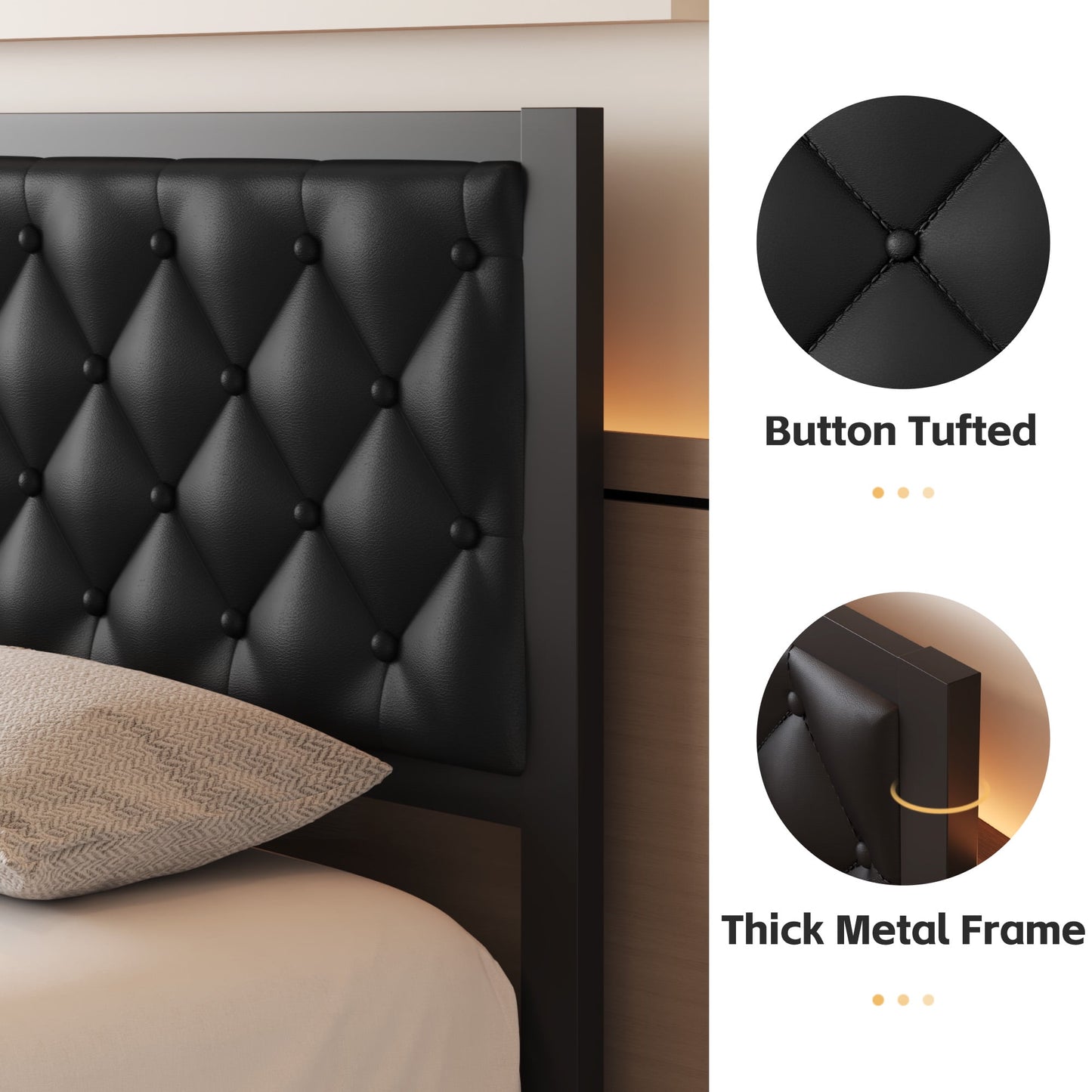 Lifezone Upholstered Bed Frame with Headboard, Full, Metal Support, No Box Spring Needed, Black